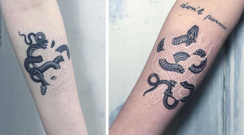 Artist Creates Stunning Black And White Snake Tattoos