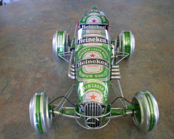 car models out of beer cans