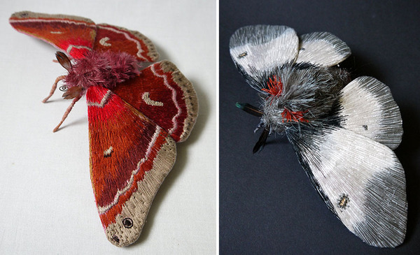              Giant Life-Like Moths And Butterflies Made Of Embroidered Fabric by Yumi Okita            