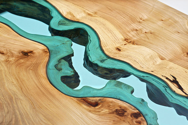 amazing table designs - fake river design - closeup