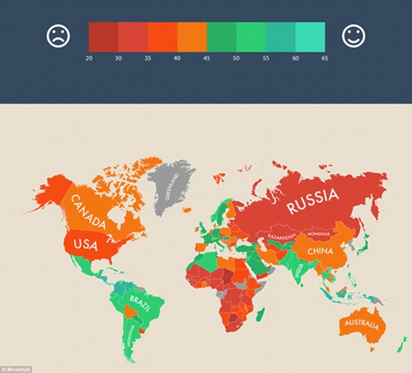 happiest countries in the world map