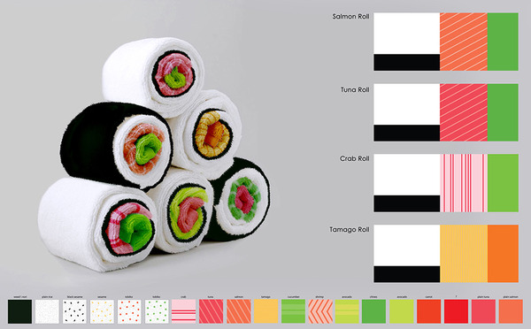 sushi bath towel designs