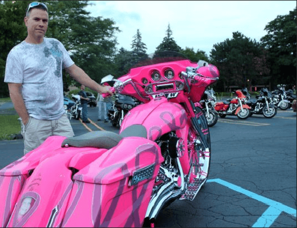 custom pink motorcycle to honor wife 1
