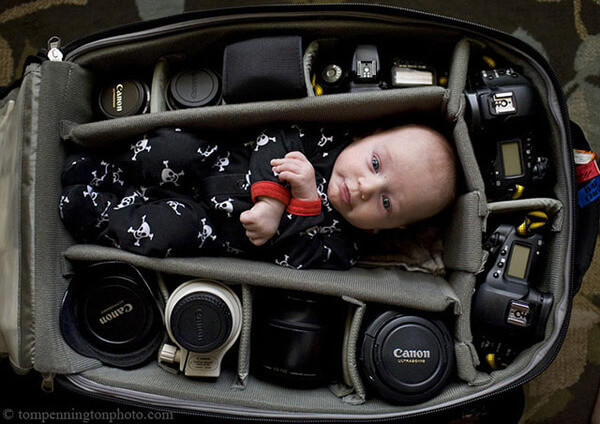 portraits of babies in camera bags 2