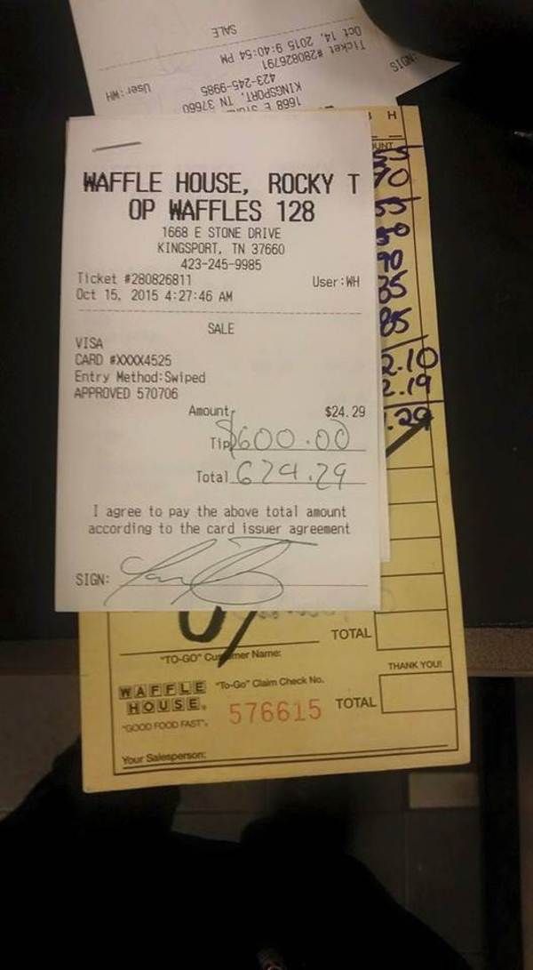 Waffle House waitress, gets $600 tip 1