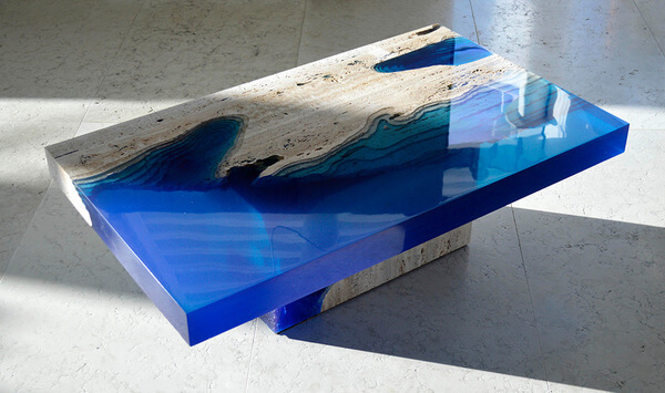 Cut Travertine lagoon tables 3