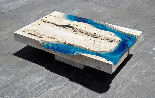 Cut Travertine lagoon tables 7