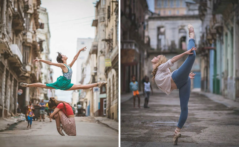 Ballet Dancers On Streets Of Cuba