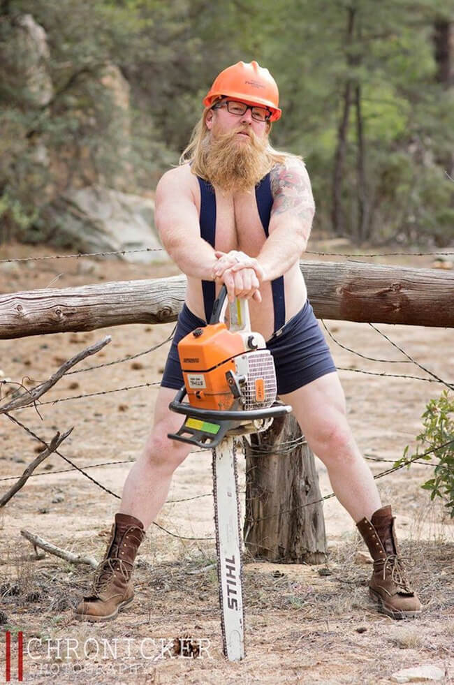 Bearded Man Playfully Pin-Up Calendar Photos 2