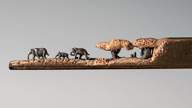 Elephants carved Into A Pencil 4