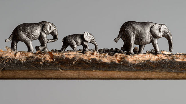 Elephants carved Into A Pencil 2