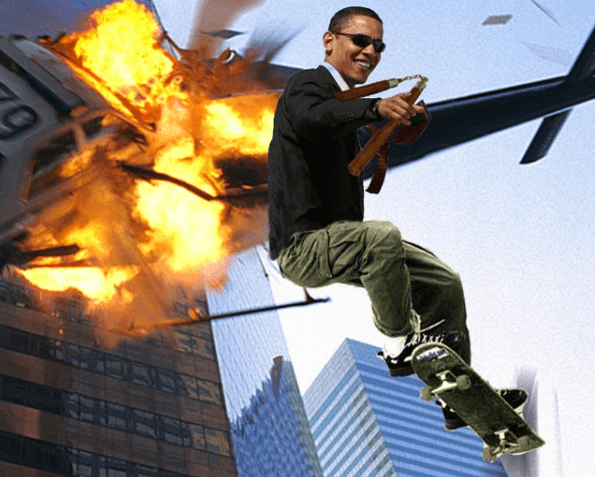 awesome pictures - obama riding a skateboard with nonchanko