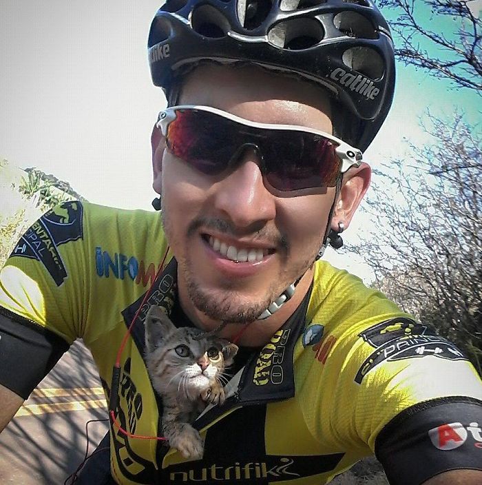 Cyclist Saves Kitten By Tucking Him In His Shirt