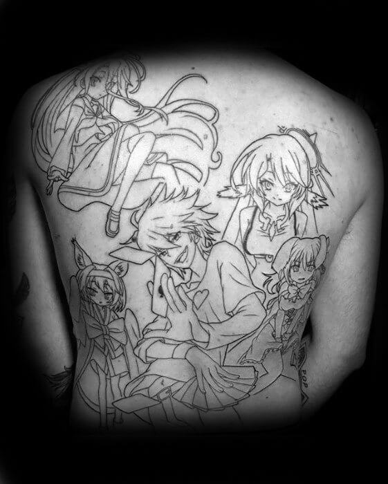 A full anime scene on the back