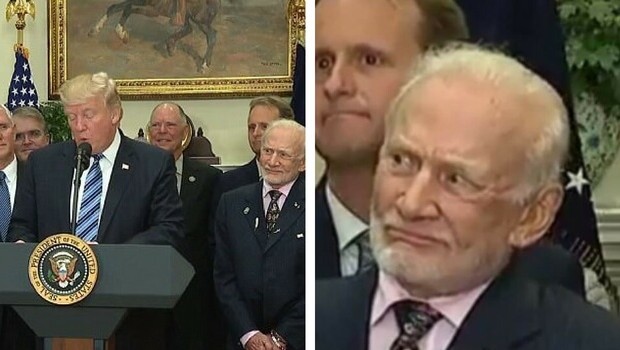 Buzz Aldrin's Face When Donald Trump Talks About Space Is EPIC