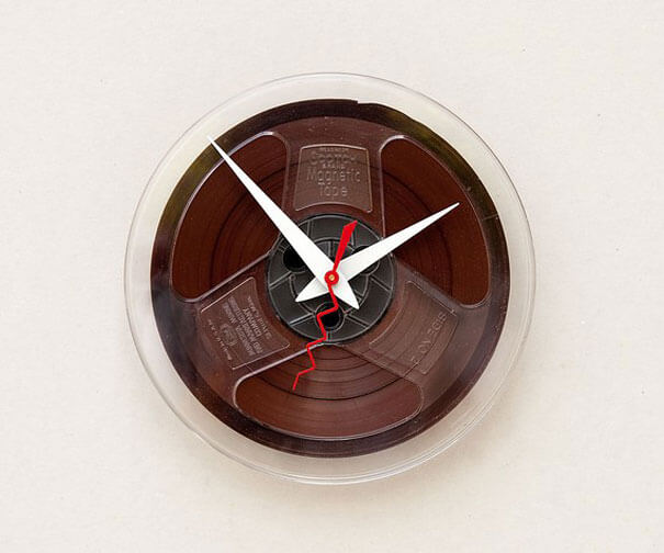 Clock Made From A Recycled Magnetic Tape Reel