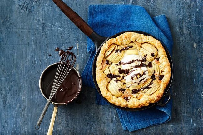 Apple and Pear Galette With Spiced Chocolate Sauce