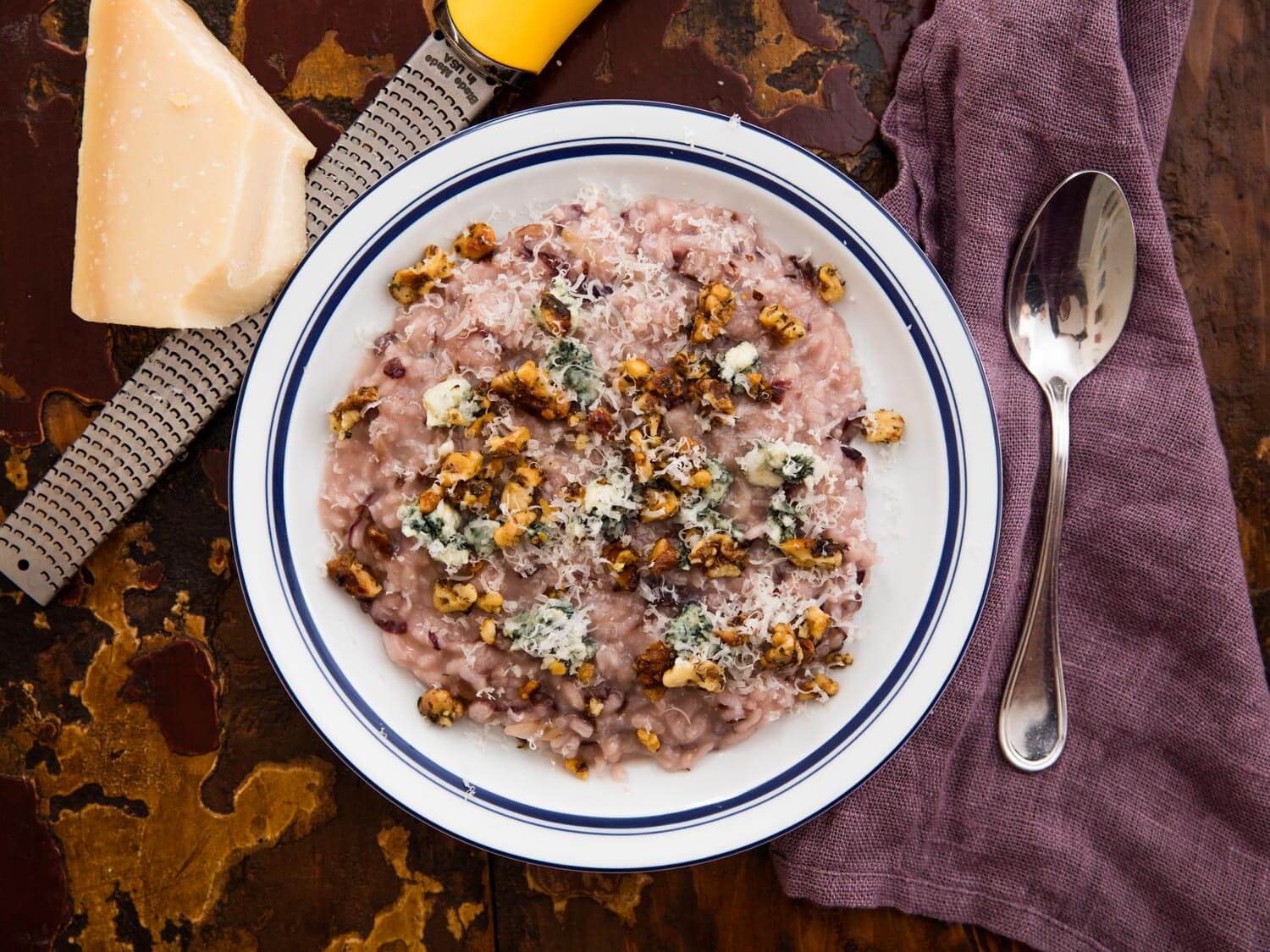 Venetto-Style Radicchio Risotto With Walnuts and Blue Cheese