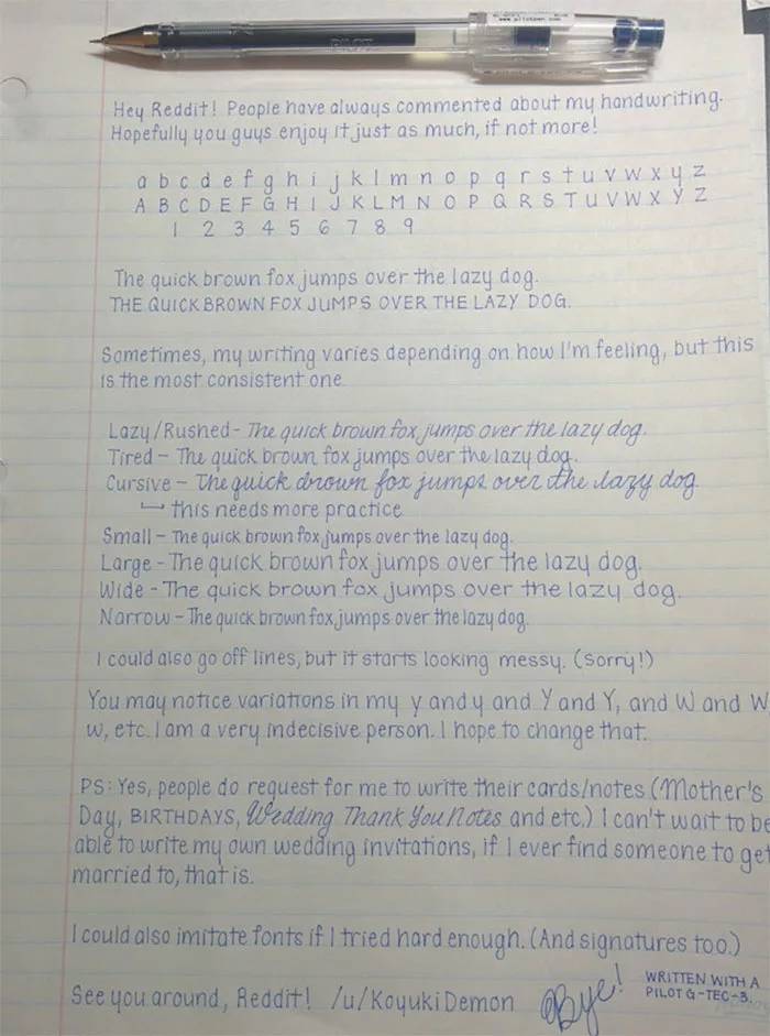 Perfect Handwriting Examples