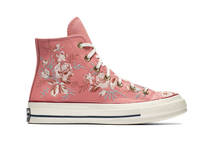 embroidered converse - pink on white flowers