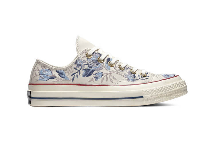 embroidered converse - white on blue flowers 