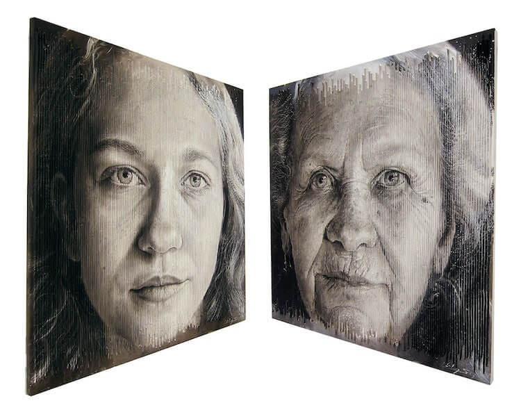 Sergi Cadenas Creates Paintings that have two distinct photos combined