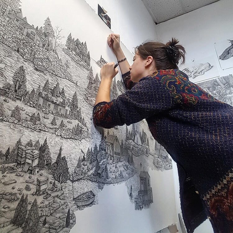 pen and ink landscape drawings