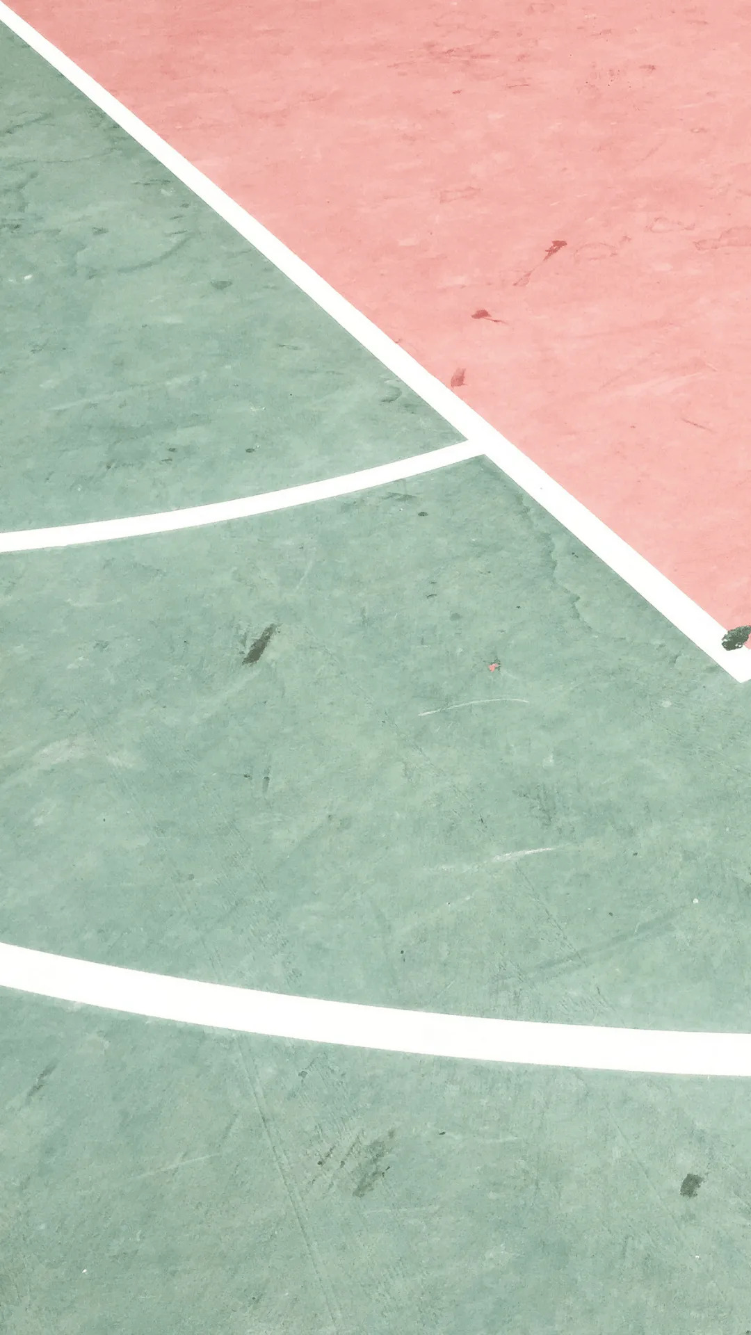 Basketball court in sage green and orange 