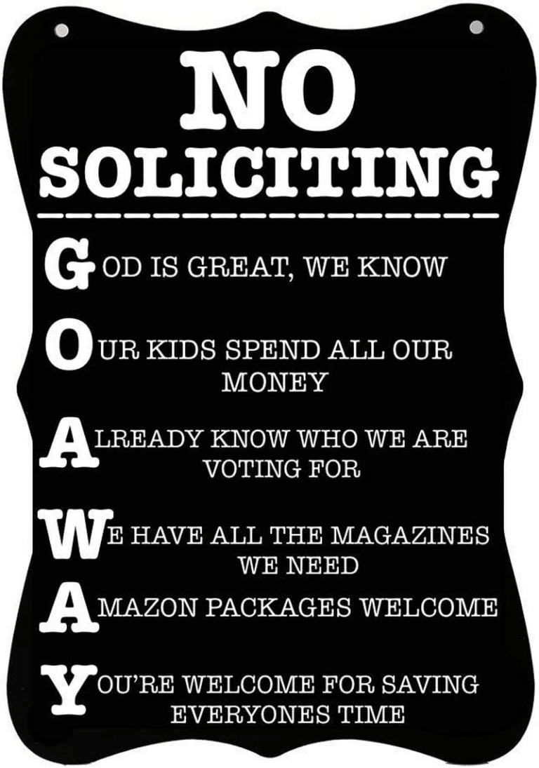 31 Funny No Soliciting Signs That Will Make Sure People Don't Knock On ...