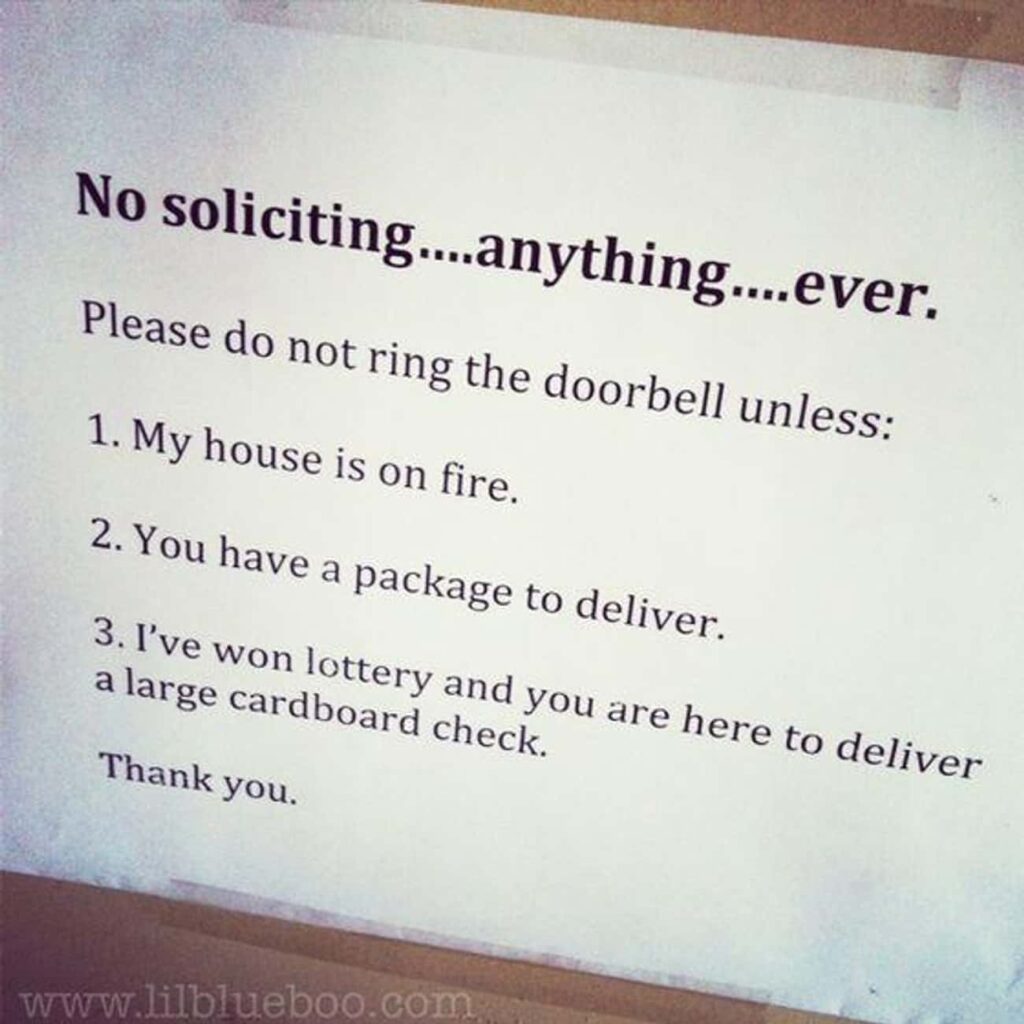 31 Funny No Soliciting Signs That Will Make Sure People Don't Knock On ...